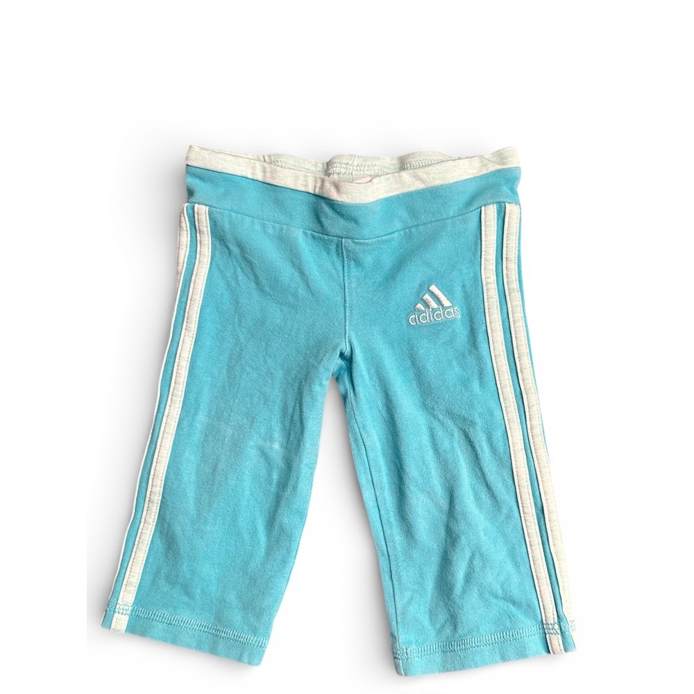 Adidas Kids Baby Girls Capri Pants Teal White Stripes Athletic Joggers Size 6m